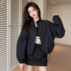여성 자외선차단 숏 바람막이 점퍼 스탠드넥 루즈핏 여름 냉방 아우터 데일리 출근룩