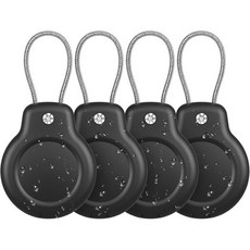 키체인이 있는 에어태그 홀더 케이스용 SPGUARD 12차 홀더용 애플 4팩 와이어 케이블 잠금 키링 체인 액세서리 GPS 아이템 트래커 키즈 키 러기지용, Dark Black/Black/Black/Black, 4