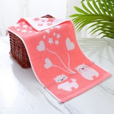 純棉兒童毛巾25x50長方形小毛巾-柔軟卡通成人洗臉巾, 1個, 【1條裝】愛心小熊紅色