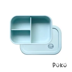 Pükü 藍色企鵝分隔餐盒 寶寶副食品分裝盒 外出便攜餐具 安全無毒材質 可愛造型設計, 藍色, 1個, 350L