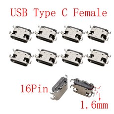 0PCS USB C 2 6 24 핀 커넥터 잭 충전 포트 SMD SMT PCB 솔더 DIY 수리 소켓, P 16Pin 1.6mm