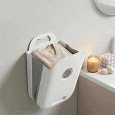 벽걸이 빨래 접이식 바구니 대용량 공간절약, 화이트, 1개