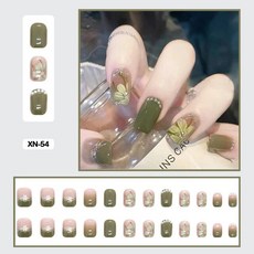 여름 요정 꽃 패턴 네일 아트 인조 손톱 접착 핑크 보라색 짧은 웨어러블 착용 도구 포함 24개, XN-54