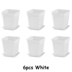 6개입 7cm 검정/흰색 플라스틱 사각 화분 배수 트레이 포함 다육식물 사무실 책상 정원 가꾸기 발코니 장식, 02 6pcs White