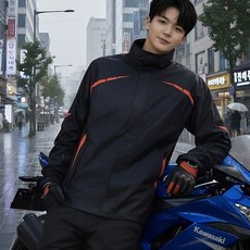 소프트엣지 오토바이 우비 상하의 세트, 블랙