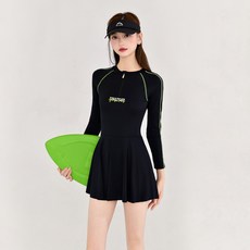 LIULU黑色連體泳衣女裙式女款長袖泳裝新款