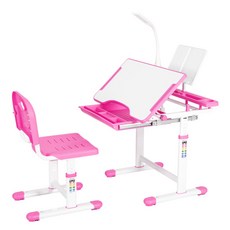 에스메라다 어린이 초등학생 책상의자 세트 led 스탠드 책받침대 포함, 핑크