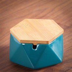 【熱銷Top1-限時下殺】造型煙灰缸 北歐陶瓷煙灰缸 輕奢金色創意個性時尚防風菸灰缸 客廳家用辦公室潮流帶蓋煙缸 菸灰缸, 綠六邊形（帶蓋）-菸灰缸, 1個