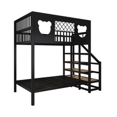 아동벙커침대 책상 프레임 상하의 옷장 이층침대 서랍장 원룸 계단 고저침대 위아래, 1000mmx1900mm, 검은색 이층침대 오른쪽 사다리
