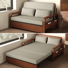 窩窩頭家具 多功能沙發床，小戶型適用，兩用可折疊, 親膚透氣棉麻米色,海綿款0.85米*1.95米