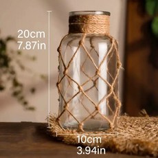 復古麻繩編織玻璃花瓶 客廳餐桌居家裝飾花器, B款寬口花瓶 大