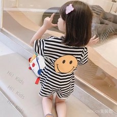 【2510人好評】女童夏裝套裝2022新款洋氣女寶寶夏季短袖韓版網紅小童條紋兩件套【Hi！Kids】