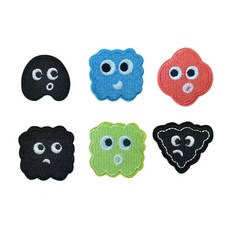 티큐 도형 표정 열접착식 의류 리폼 자수 스티커 와펜 패치 6종 세트 E432, 1세트, 혼합색상