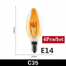 4개/몫 레트로 나선형 빛 LED 필 라 멘 전구 220V ST64 G125 G80 C35 A60 빈티지 램프 장식 조명, [01] C35, [01] 4W 220V, [01] Warm white 2200K