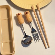 [신상] 밀크카 카피바라 젖가락 숟가락+포크 세트 케이스 가벼운 도시락 수저세트, 1세트, 슈트