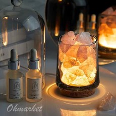 水晶石無火香薰 水晶擴香石 擴香石禮盒 水晶擴香 擴香水晶 水晶香氛 擴香燈 五行水晶情人節禮物, 1個, 橙鹽石｜贈 原木發光底座,威斯丁白茶｜10ml