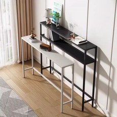 좁고 긴 테이블 슬림장 철제다리 화이트, 단층 150x15x75