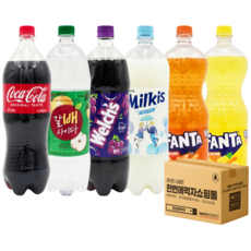 [한번에먹자] 1.5L 6종 대용량 탄산음료세트 ( 코카콜라 + 갈배사이다 + 웰치스포도 + 사랑해요 밀키스 + 환타오렌지 + 환타파인애플 ) 사무실음료 가정용 업소용 당구장, 6개
