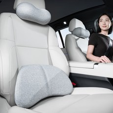 CABULE 1+1 차량용 목쿠션 자동차 허리쿠션 차량용 목베개+차량용 허리쿠션 세트, 1세트, 챠콜[목베개+허리쿠션]