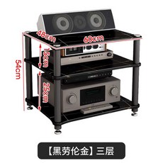 오디오 선반 앰프 장식장 스피커 받침대 수납장 랙, 블랙 골드 3단(길이60폭48높이54cm)