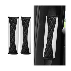 Osilly 자동차 안전 벨트 커버 2개 부드럽고 편안한 가죽 차량 안전벨트 스트랩 숄더 패드 통기성 있는 자동차 내부 안전 벨트 하네스 쿠션 매트 트럭 SUV 밴용 범용, 화이트