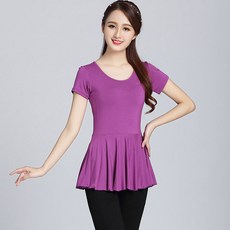 廣場舞服裝 莫代爾短袖套裝 中老年演出服女, 純紫色 圓領套裝 1,5XL