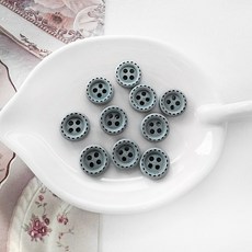 (NEW)10mm 스티치 컬러 나무단추, 블루그레이, 10개