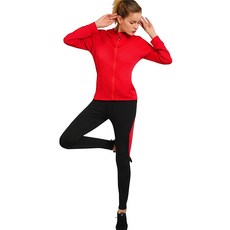 여성용 액티브 웨어 세트 - 운동복 체육관 의류 트랙수트 요가 조깅 트랙 의상 레깅스 재킷 2피스 세트 버건디