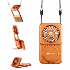 minilife 휴대용 선풍기 5in1 다기능 넥108g 탁상용 핸디형 마그네틱 거치대 다각도 조절, 오렌지색, F2
