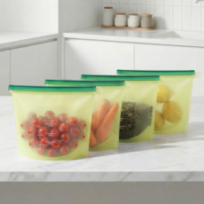 실리콘 지퍼백 재사용가능 푸드백 냉장고정리 용기 4개입, 1세트, 실리콘백 그린 1500ml