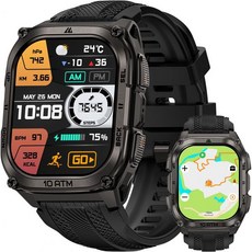 KOSPET 스마트워치 러닝워치 디지털시계 남성용 탱크 M4 스마트 워치 풀 스테인리스 스틸 GPS 및 오프라인 지도 10ATM 방수 45m 프리다이빙 50일 배터리 블루투스, 블랙