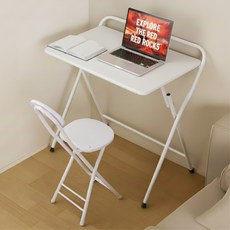 위즈룸 1인용 접이식 책상의자세트, 화이트+화이트 프레임