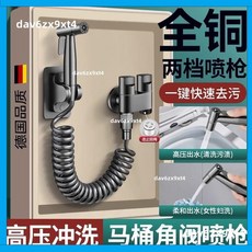 公司貨全銅 馬桶 伴侶 一進二 出角閥帶 噴槍三通分水閥雙控雙出止逆閥防反水, 全铜雅黑【优质阀芯】,两档喷枪+双控角阀+2.5米伸缩管+支架