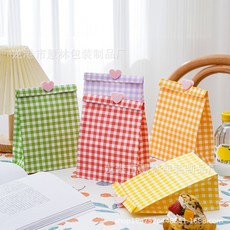 [쀼샵] 선물 포장 종이 체크 봉투 페이퍼백 구디백, 그린