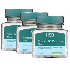 홀랜드앤바렛 비타민B6 + 피리독신 12mg Holland & Barrett Vitamin B6 + Pyridoxine, 3개, 60정