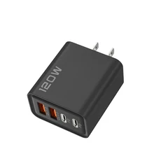 PD 120W 멀티 포트 USB 타입 C 충전기 4 in 1 고속 휴대용 빠른 EUUSUK 플러그 전원 어댑터, 02 Black US