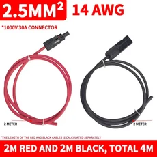 1쌍 태양광 전선 PV1 F 4/2.5mm² 14/12AWG 구리선 방수 DC 커넥터 1/3/5m 시스템용 연장 케이블, 10 Single 14AWG 2m