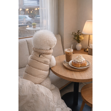 꿍이네 강아지 패딩 조끼 애견의류 겨울 조끼, 1개, 베이지