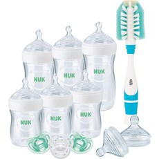 NUK Simply Natural 아기 젖병과 SafeTemp 선물 세트 - 병 4개 젖꼭지 3개 교체용 젖병 2개 포함. 174285, 12 Pack, Neutral