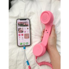 두우둥 수화기이어폰 레트로 전화기 인싸 빈티지, 귀마개, 핑크 + Apple 어댑터, 기본 색상