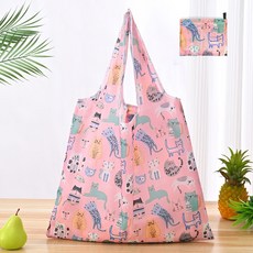 대형 포켓 시장가방 접이식 장바구니, 1개, 핑크고양이