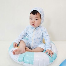 로이앤한나 하늘 돌고래 남아 아기 베이비 일체형수영복 수영모자 래쉬가드세트 자체제작