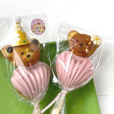 수제 곰 마들렌 막대 핑크 하트초코 유치원 어린이집 답례품 곰돌이막대 휘낭시에 스티커제작, 꼬깔곰돌이1개, 1개