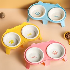 강아지 고양이 밥그릇 반려동물 세라믹 식기 도자기 2구, 1개, 핑크