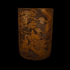 博古珍藏 清乾隆．剔黃十八羅漢紋漆筆筒畫筒．高35公分．早期收藏．老件漆器文物．國際拍賣級, 1個