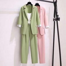 봄여름 정장 투피스 여성 날씬해 오피스룩 스트라이프 패치 면접 베이직 하객룩 편안한 상하의세트