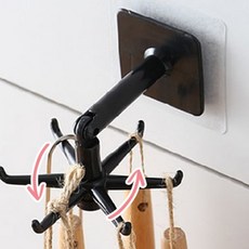 벽면 부착 조리도구 걸이 블랙 회전 후크 거치대 정리, 1개, 상세페이지 참조