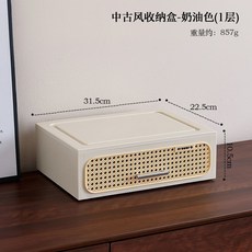 妃雪森 中古風桌面收納盒, 1個, 1層【奶油黃】-自由疊加