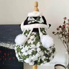 寵物狗狗貓咪小清新綠色花苞裙比熊博美可愛公主裙冬款加絨NVIE, 庫存商品（四腳衣隨機）,M胸圍40背30（2.5-3.5公斤）, 1個