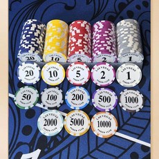 棋牌室專用籌碼圓形黏土籌碼幣麻將館籌碼積分幣德州撲克籌碼圓幣, 1個, 雙面有字【不含架】,【1+2+5+10+20】花紋新穎